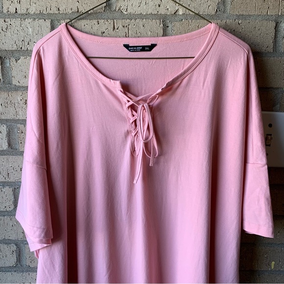 Shein Curve Woman's Corset Tie Neckline Short Sleeves Comfy Light Pink T… - Picture 3 of 7